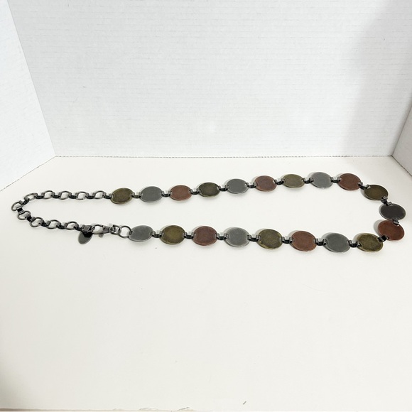 Vintage Hammered Metal Disc Chain Belt Adjustable Length Bronze Gold Silver Tone - Picture 7 of 7